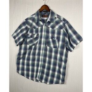 Canyon Guide Outfitters Pearl Snaps Western Shirt Men's Large Teal Blue Plaid